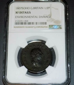 NGC GREAT BRITAIN 1807 SOHO 1/2P NGC XF Details Half Penny Certified Coin  - Picture 1 of 4
