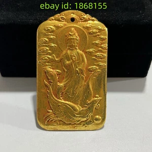 Brass copper dragon phoenix kwan yin statue gilt gold guan yin Pendant amulet - Picture 1 of 6