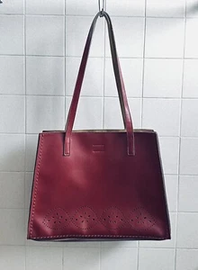 Maroon Mondani New York Leather Purse Bag Tote w/ Punched Design - Picture 1 of 6