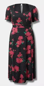 Torrid Tea Length Stretch Challis Sweetheart A-line Dress Rema Pop Floral | M/L  - Picture 1 of 15