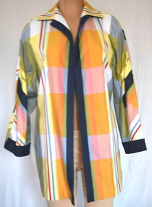 AKRIS MULTI-COLOR STRIP COTTON COLLAR LONG SLEEVES POCKETS JACKET SIZE 8 $2,990 - Picture 1 of 11