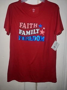 Celebrate Patriotic Women's "Faith Family Freedom" Multicolor Tee Shirt NWT - Picture 1 of 1