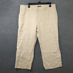 Eddie Bauer Cropped Linen Pants Womens 14 Vashon Fit Khaki Straight Leg Classic - Picture 1 of 15