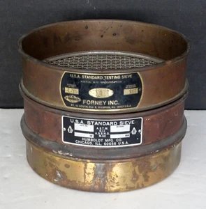 ANTIQUE Vintage BRASS Industrial 4 & 8 STANDARD TESTING SIEVE Fourney / Humboldt - Picture 1 of 3