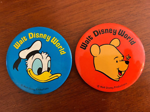 Vintage 1970's Disney World Winnie The Pooh & Donald Duck Button Pins 3.5" diam.