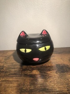 Tien Hsing  Halloween black cat And Green Eyes treat jar ceramic - Picture 1 of 14