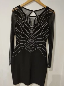 Vestido ajustado negro Lipsy Little Reino Unido 8 con mangas transparentes y detalle plateado brillante - Imagen 1 de 8
