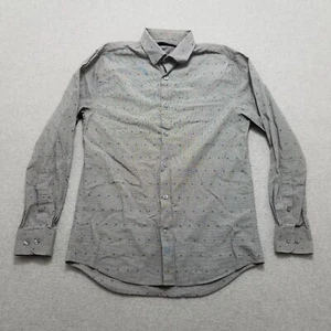 Perry Ellis Shirt Mens Small Gray Polka Dot Button Up Long Sleeve Casual - Picture 1 of 10