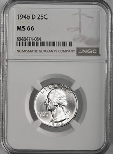 1946-D 25C WASHINGTON SILVER QUARTER "DENVER MINT" NGC MS66 #8343474-034 - Picture 1 of 4