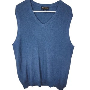 Brooks Brothers V-Neck Sweater Vest Adult Large Blue Cotton Cashmere Blend Mens - Picture 1 of 8