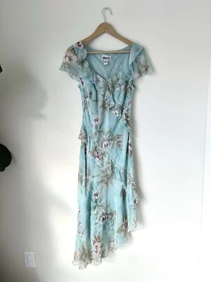 Vestido maxi floral vintage anos 90 Y2K 100% seda deslizante bainha assimétrica Phoebe Buff - Imagem 1 de 4