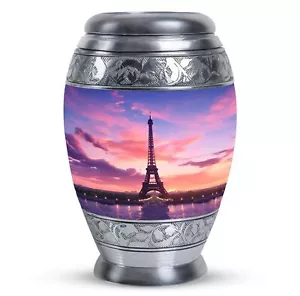 Funeral Urns For Adult Ashes Men Eiffel Tower Pink Sky View (10 Inch) Large Urn - Picture 1 of 7