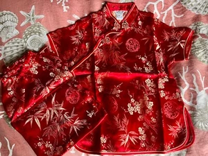 Beautiful Oriental Girl Silky Outfit Size  5/6 Brocade Red New - Picture 1 of 5