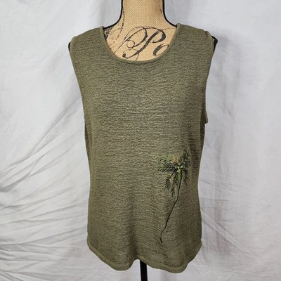 Vintage UNIFORM John Paul Richard Size XL Olive Sleeveless Palm Tree Sweater EUC - Image 1 of 4