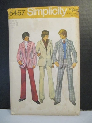 Simplicity Pattern 5457 Men's Pants Single-Breasted Three-Button Jacket Size 46 - Image 1 of 4