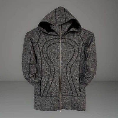 Chaqueta con capucha Lululemon Stride II para mujer talla 10 negra jaspeada cremallera completa Foto 1 de 4
