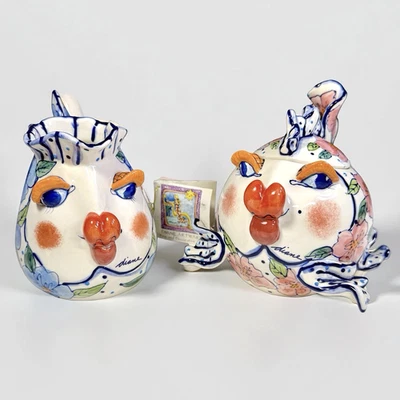 Juego de crema y azúcar Diane Artware Kissy Fish caprichoso gres kitsch floral Foto 1 de 4