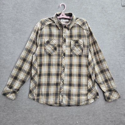 Camisa BKE Hombres Abotonada XL Marrón Franela a Cuadros Occidental Manga Larga Perla A Presión Foto 1 de 4