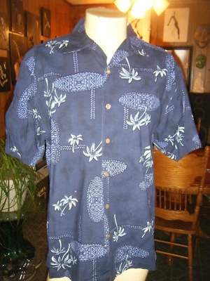 Camisa HAWAIANA MALIBU DREAMS para hombre talla M tablas de surf palmeras azul oscuro y claro Foto 1 de 4