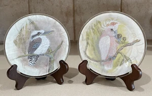 Australian Slumped Fused Art Glass Plates Pettis Studios Galah/Kookaburra 6” - Picture 1 of 9