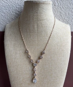 Charter Club Womens Gold-Tone Crystal Halo Lariat Necklace 17"  2 1/4" Drop EUC - Picture 1 of 6