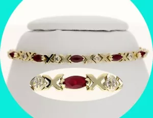 Diamond Ruby XO Bracelet 2.60CT 14K Yellow Gold 7 1/8” Long - Picture 1 of 8