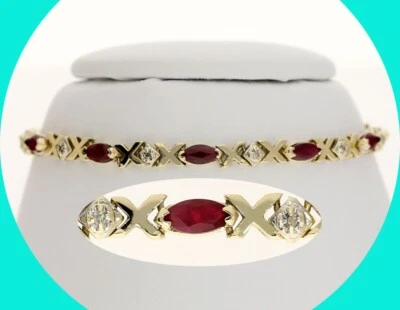 Diamond Ruby XO  Bracelet 2.60CT 14K Yellow Gold 7 1/8” Long - Image 1 of 4
