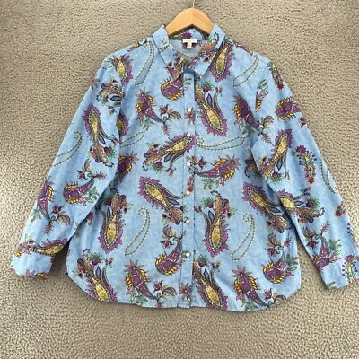 Talbots Shirt Womens Extra Large Blue Multi Paisley Button Up Long Sleeve Collar - Image 1 of 4