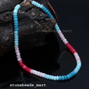 925 Sterling Silver, Rose Quartz+Aquamarine+Hot Pink Chalcedony 8MM Necklace 18" - Picture 1 of 11