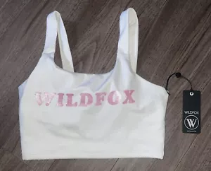 New Wildfox Size Small Ladder Back Sports Bra Tank Top White Glittery Pink NWT - Picture 1 of 9
