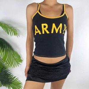 Vintage Y2K Rothco Black & Yellow Army Tank Top Medium Spaghetti Strap Cami - Picture 1 of 6