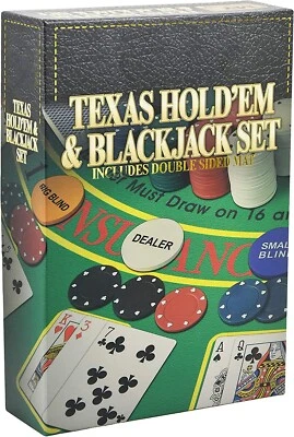 Texas Hold'em & Blackjack Set Poker Chips Deck Of Card Double Side Mat Gift - Image 1 of 4