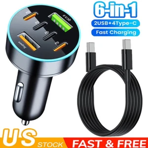 Fast Car Charger USB Cigarette Lighter Socket 6 Port For Samsung S24 S23 S22 S21 - Picture 1 of 13