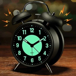 Retro Double Bell Alarm Clock Loud Alarm No Ticking Metal with Light Nostalgia - Picture 1 of 10