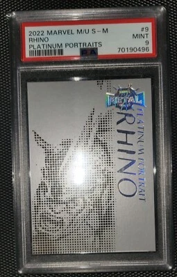 2022 Spider-Man Metal Universe 💥 Platinum Portrait #9 Rhino SSP PSA 9 low pop - Image 1 of 2