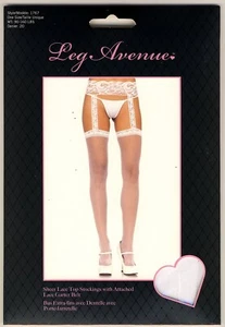 BRIDAL WHITE SHEER LACE TOP  STOCKINGS ATTACHED GARTER BELT O/S NEW - Picture 1 of 2