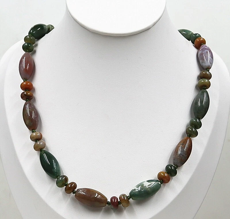 Impresionante collar de cuentas de jade rojo verde joyería tribal 18" T255 Foto 1 de 1