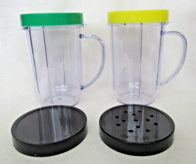 2 Original 16oz Magic Bullet Cups w/ Handles, Rim Rings, Shaker & Steamer Top - Image 1 of 3