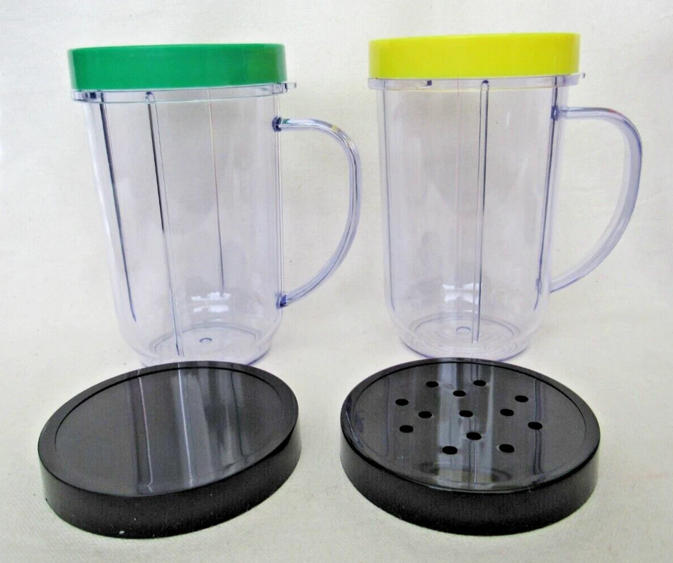 2 Original 16oz Magic Bullet Cups w/ Handles, Rim Rings, Shaker & Steamer Top - Image 1 of 3