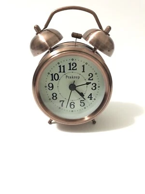 Peakeep Copper Red Metal Twin Bell Loud Alarm Clock 4", For Heavy Sleepers - Image 1 of 4