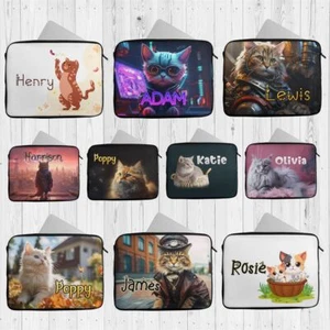 Personalised Laptop Case Any Name Cat Design  Sleeve Tablet Bag 110 - Picture 1 of 12