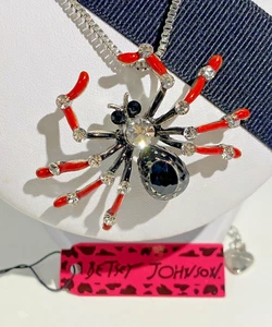 BETSEY JOHNSON SPIDEY SENSE MULTI COLOR ENAMEL CRYSTAL SPIDER SILVER PIN PENDANT - Picture 1 of 6