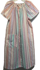 Vintage Smart Time Housecoat Robe Grannycore Stripe Snap Cottagecore Medium - Picture 1 of 10