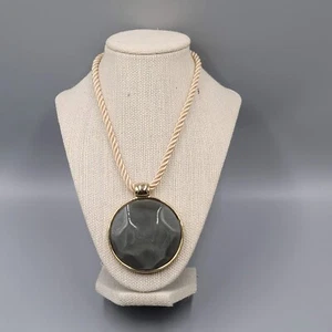 Chicos Necklace Large Molded Gray Resin Round Pendant Cord 18" - Picture 1 of 8
