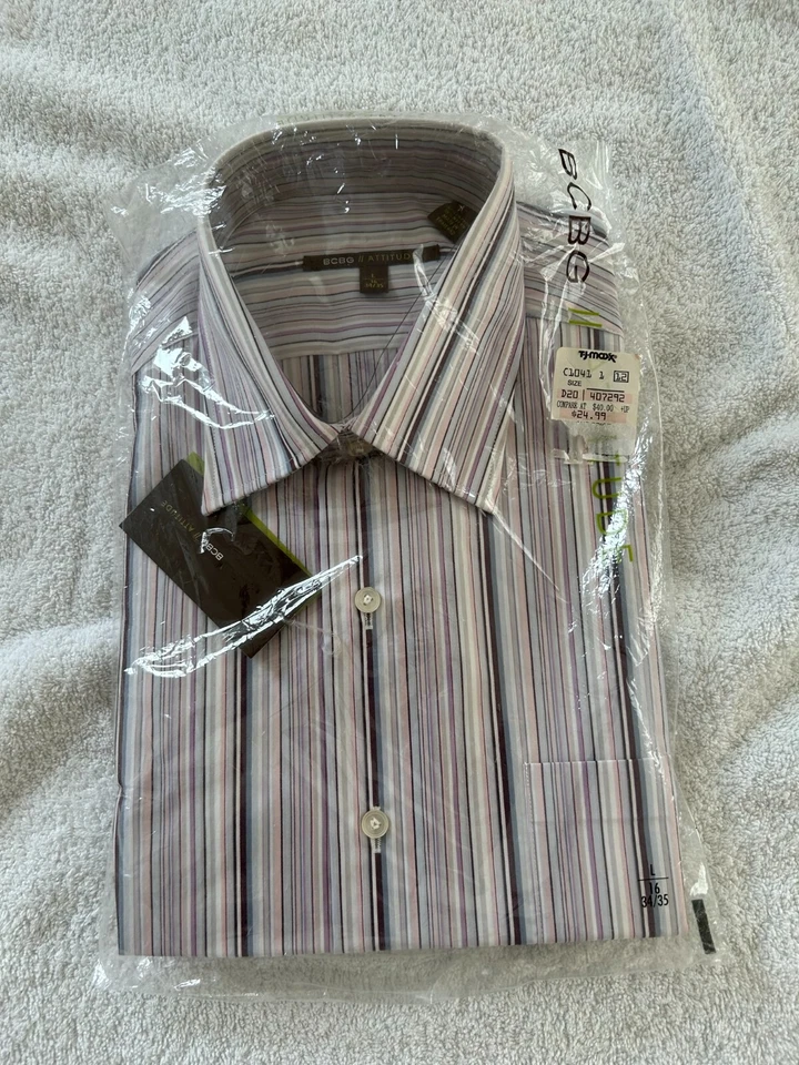 CAMISA DE VESTIR HOMBRE TALLA L BCBG ACTITUD 100% ALGODÓN RAYAS, 16" 34/35 AJUSTE MODERNO Foto 1 de 2