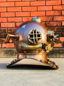 18" INCH NAUTICAL SCUBA DIVING HELMET US NAVU MARK DIVERS BROWN MARINE HELMET - Picture 1 of 14