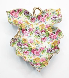 Vintage Porzellan Blattform Floral Bonboniere mit goldfarbenem Stiel 7,5" - Bild 1 von 7