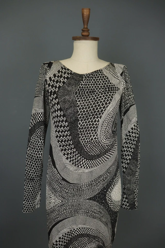 Vestido Vaina MISS SIXTY Negro Blanco Geométrico Cuello Redondo Manga Larga Talla M/L Foto 1 de 4