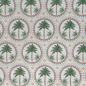 Retro Palm Tree Cotton Fabric Coastal Vibe Home Decor Tropical Material Drapery - Picture 1 of 15