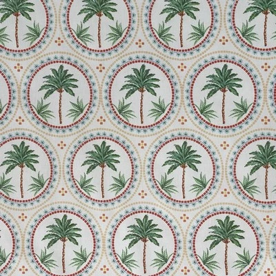 Retro Palm Tree Cotton Fabric Coastal Vibe Home Decor Tropical Material Drapery - Image 1 of 4